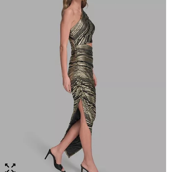 BCBG One-Shoulder Black and Gold Dress - Picture 3 of 7